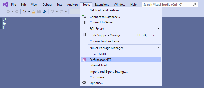 Tools Menu of Visual Studio